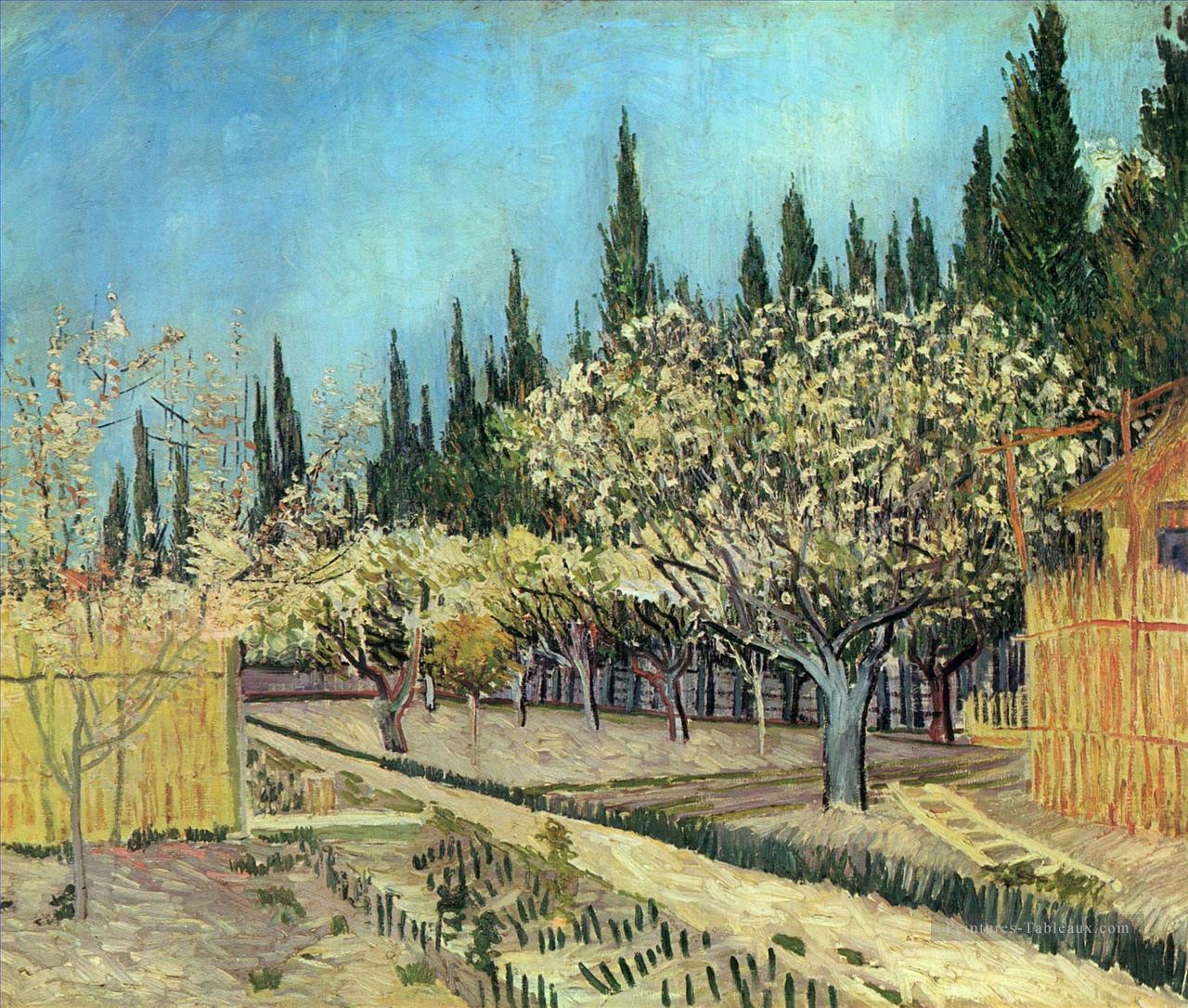 Verger en fleur bordé de cyprès 2 Vincent van Gogh Peintures à l'huile